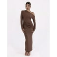 thumbnail image 4 of Women'S Dress Fall Winter French Long Sleeve Slim Fit Maxi Dress Formal for Women Brown L, 4 of 7