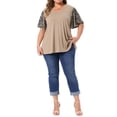 thumbnail image 2 of Agnes Orinda Women's Plus Size Floral Top Summer V Neck Flutter Short Sleeve Casual Blouses Tee 2025 3X khaki, 2 of 6
