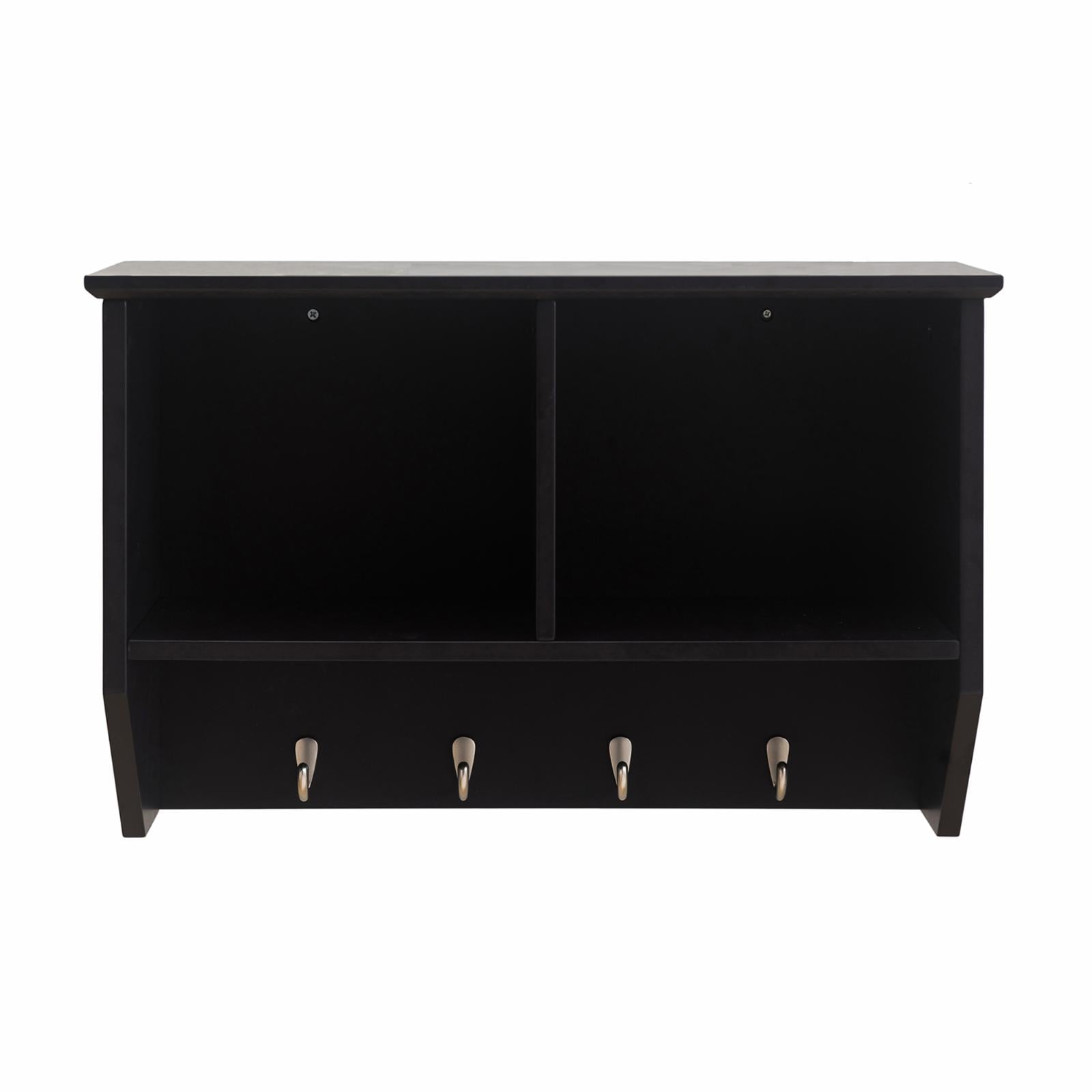 Sunjoy Hanging Storage Wall Shelf with Hooks - Black