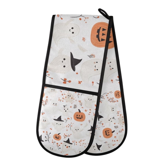 Yayeee Double Oven Mitt Kitchen Heat Resistant Baking 35" x7" Quilted Glove, Ghost Design