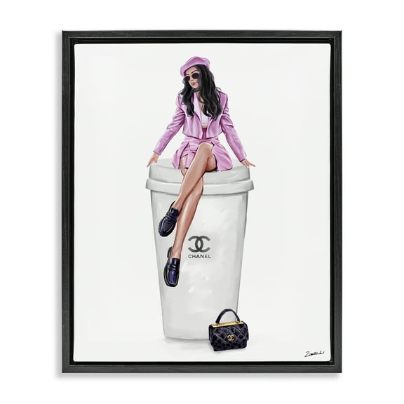 Stupell Industries Chic Fashionista Atop Coffee People Painting Black Floater Framed Canvas Art Print Wall Art, 17 x 21