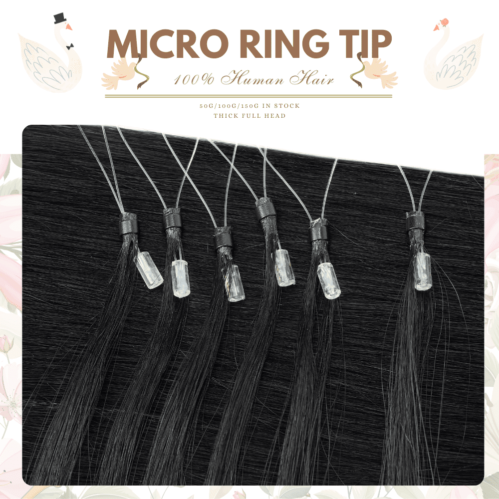 Benehair 100% Remy Real Human Hair Extensions Micro Ring Easy Loop In Hair Tips Nano Beans Russian Remy Hair Thick Strands 50g 16"-24" Striaght Black