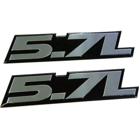 2 X 5.7L Liter in SILVER on BLACK Highly OLD SKOOL Polished Aluminum Car Truck Engine Swap Nameplate Badge Logo Emblem for Toyota Tundra Sequoia V8 Chevy 350 1500 Camaro Dodge Challenger
