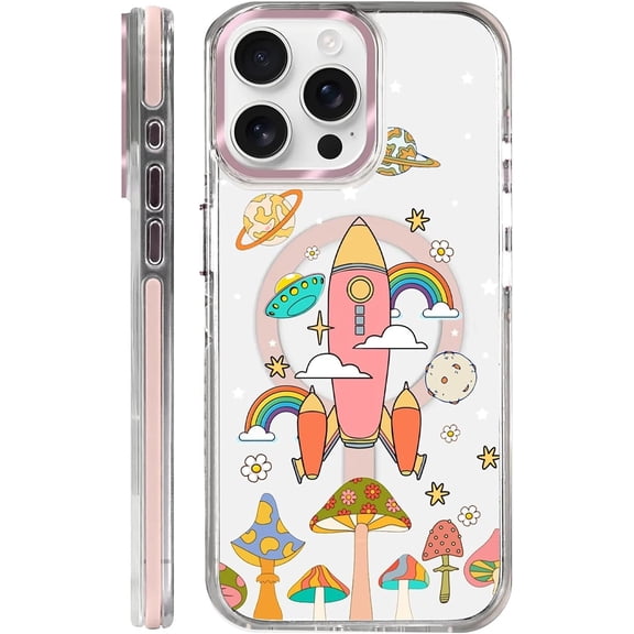 Case for iPhone 13 Pro Max, Shockproof, Slim Phone Case, Spaceship Mushroom Phone Case Design, for Women Girls Magnetic Clear Cover - Slim, Sleek, & Shockproof Protection
