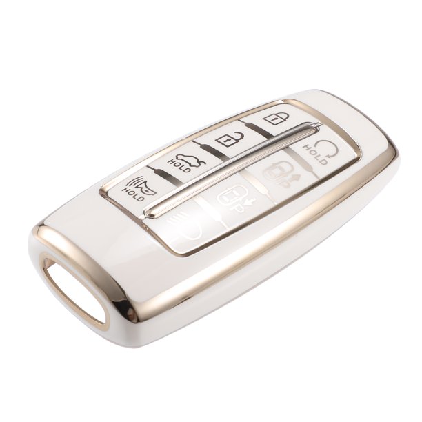 Funda para llave compatible con Hyundai G80 Gv80, 8 botones, tono dorado, borde, moda, suave, TPU, blanco, mando a distancia, sin llave, inteligente, protección de funda