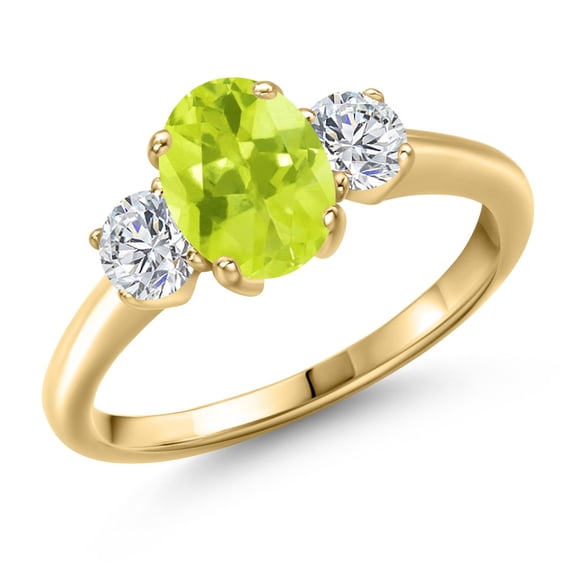 Gem Stone King 1.64 Ct Yellow Lemon Quartz G/H Lab Grown Diamond 18K Yellow Gold Plated Silver Ring