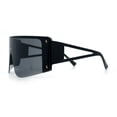 thumbnail image 6 of Womens Oversized Shield Curved Wrap Flat Top Half Rim Plastic Sunglasses All Black, 6 of 8