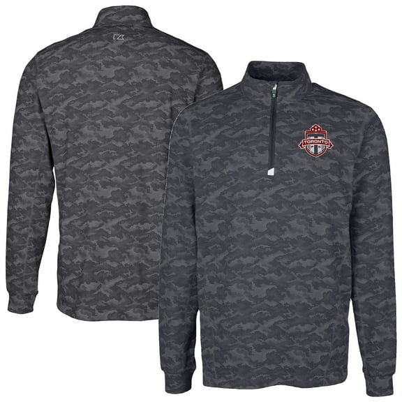Men's-Cutter & Buck  Black Toronto FC Traverse Stretch Eco Camo Print Quarter-Zip Top