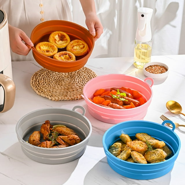 Air Fryers Bakeware - Foldable 3D Drainage Tank Oven Silicone Replacement Grill Pan with Dual Handles for Home Cooking