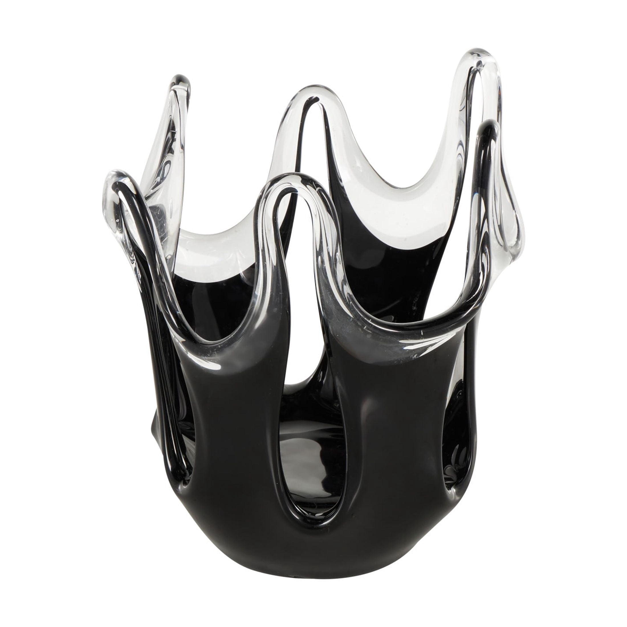DecMode 11" Abstract Black Glass Vase with Wavy Oval Cutouts