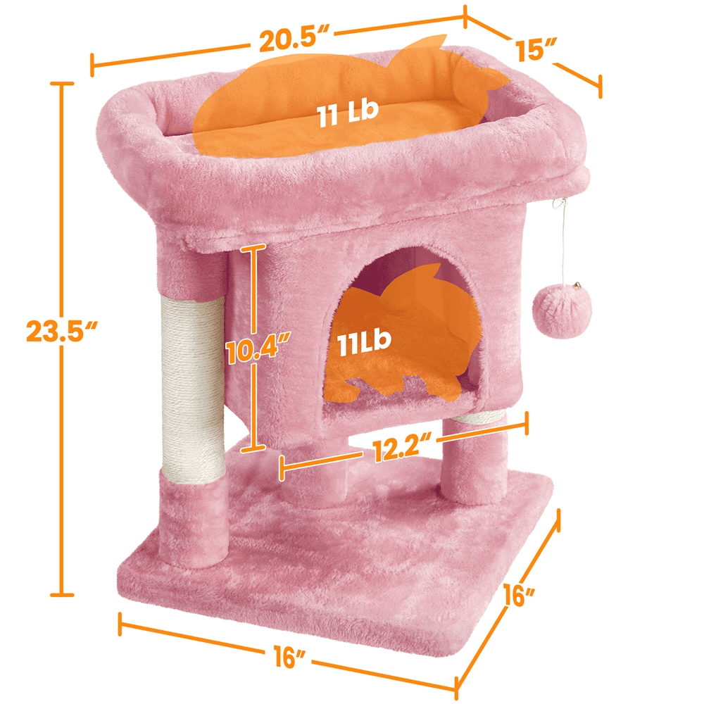 Alden Design 23.5″H 2-Level Cat Tree Condo Wide Perch Scratch Posts Indoor, Pink