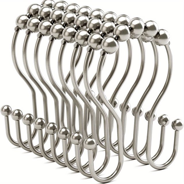 12pcs, Rustproof Stainless Steel S Shape Shower Curtain Hooks Rings, Shower Curtain Rings Hooks For Bathroom Shower Rod Curtains, Bathroom Accessories