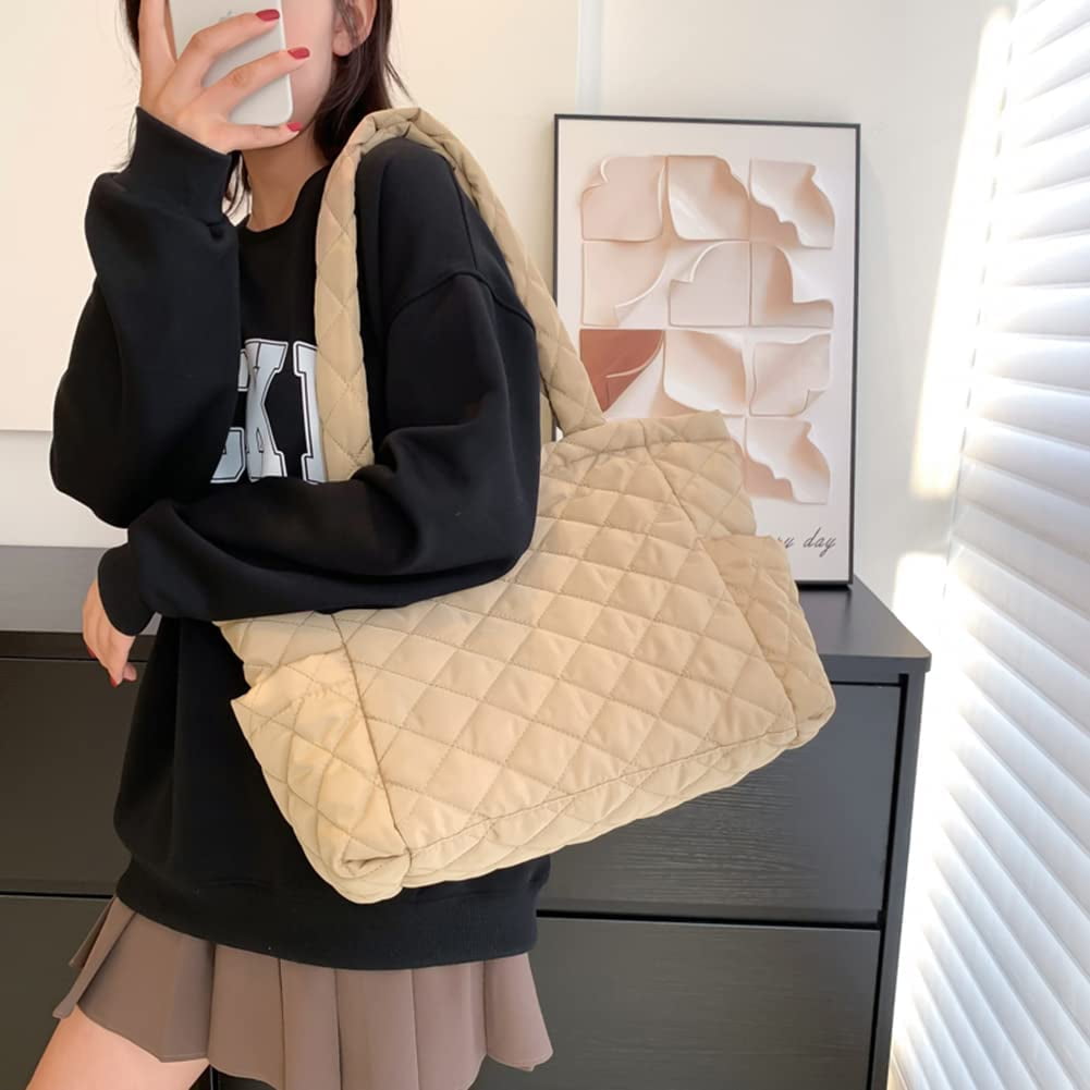 CoCopeaunt Quilted Tote Bags for Women Lightweight Puffer Padding Shoulder Bag Large Nylon Tote Handbag Zipper Closure