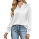 thumbnail image 5 of RKSTN Women's Satin Silk T Shirts Oversized Dressy V Neck Elegant Pleated Front Puff Long Sleeve Shirts Womens Casual Solid Plus Size Loose Fits Comfy Formal Business Baggy Work Office Blouses, 5 of 9
