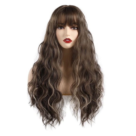 Women's Fashion High Temperature Silk Brown Blend Thin Banged Hair Wig