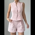 thumbnail image 4 of Conjunto de Dos Piezas de Verano para Mujer: Camiseta Sin Mangas con Botones y Pantalones Cortos de Cintura Alta. Rosa XXL, 4 of 8