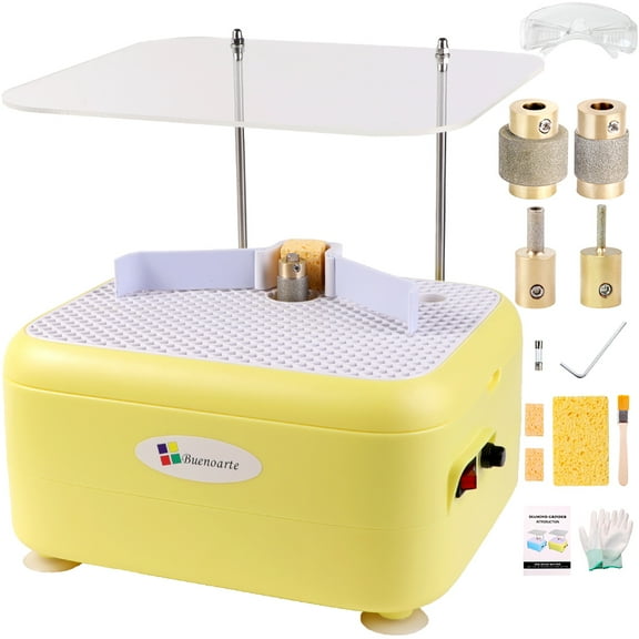 Portable Stained Glass Grinder Machine, Glass & Ceramic Grinding Tool Kit For DIY Craft，Mini Glass Grinder Machine，Comes with 4 grinding bits-Yellow