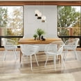 thumbnail image 2 of GDF Studio 7-Piece Outdoor Patio Dining Set, 63" Rectangle Wood Table & PP Armchairs, White+Teak, 2 of 13