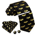 thumbnail image 2 of Barry.Wang Silk Ties for Men Designer Fun Black Necktie Clip Pocket Square Cufflinks Graduate Party Festival Yellow 5PC, 2 of 5