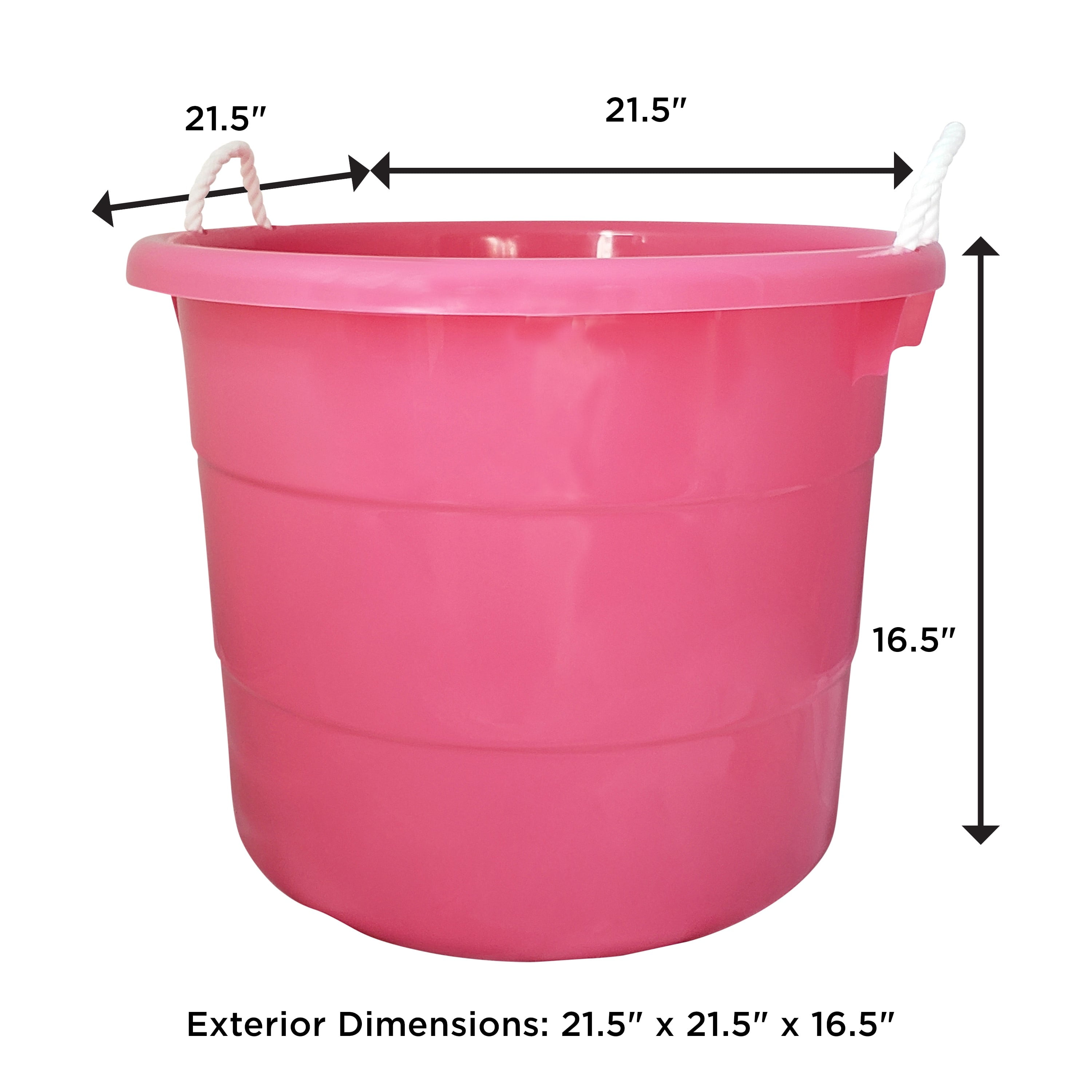 Homz 0402PKDC Stackable Plastic 18 Gallon Utility Storage Container Bucket  Tubs with Rope Handles, Pink, Set of 2 Buckets