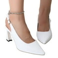 thumbnail image 2 of Womens Closed Toe Ankle Strap Heels Pointed Toe Pumps Shoes Slingback High Heel Wedding Dress Pumps Low Heel Dress Shoes for Women White Women Sandal, 2 of 9