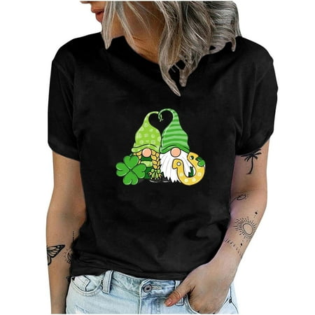 

Blouses for Women Fashion Women s Round-Neck Short Sleeve Print Casual T- Shirt Blouse Tops Shirts for Women Black L