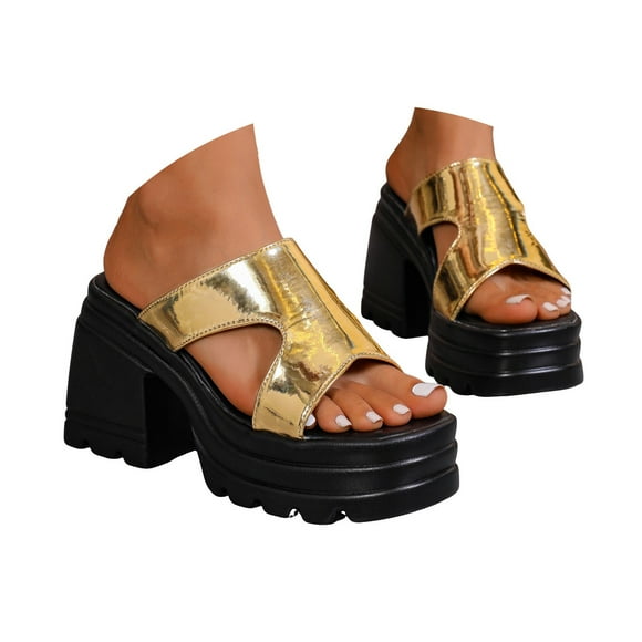 IUJSOY Chunky Heels for Women Platform Sandals Square Open Toe Wedges Slip on Summer Slippers