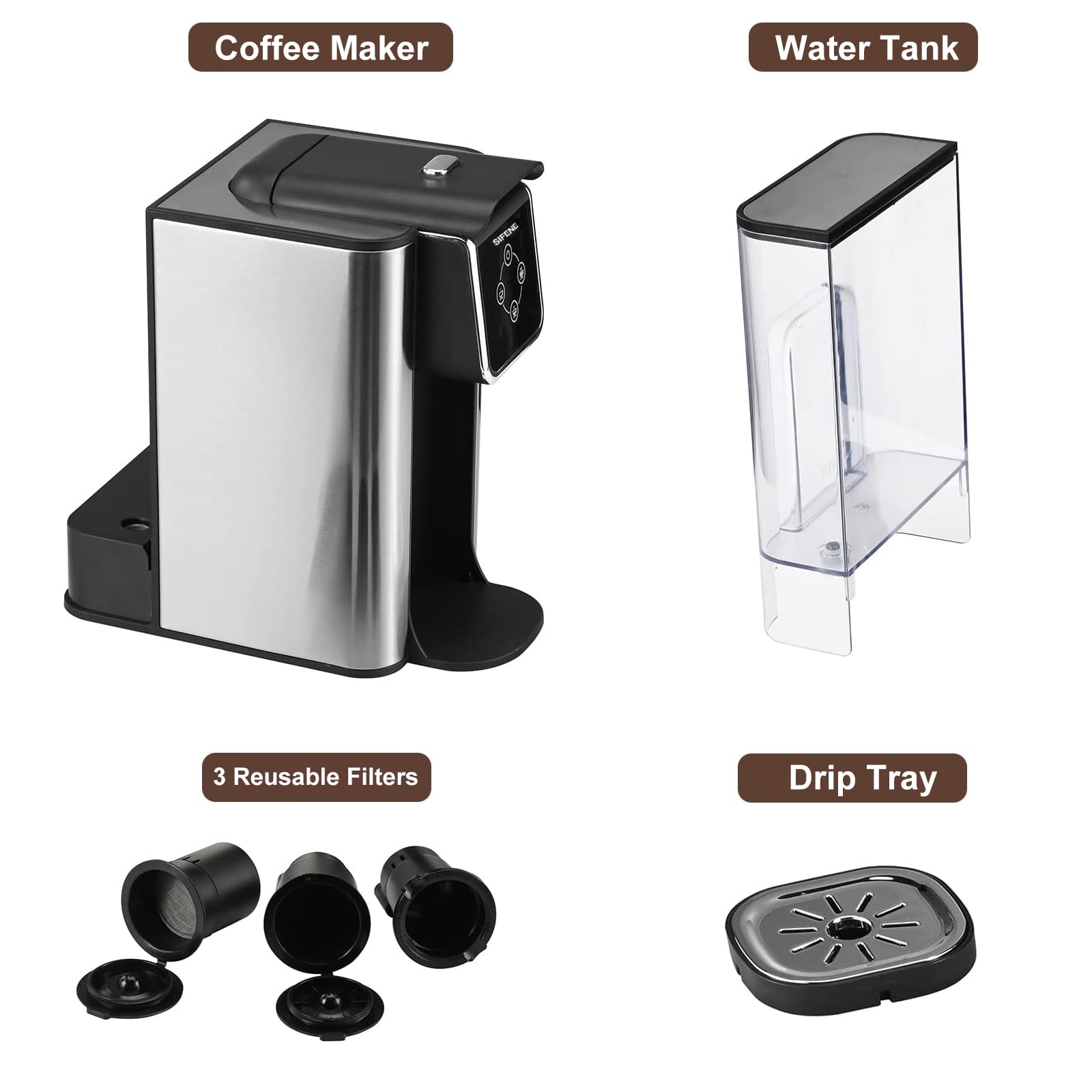 SiFENE 3 in 1 Coffee Maker Single Serve K Cup Machine - Removable 50 Oz Reservoir - Black