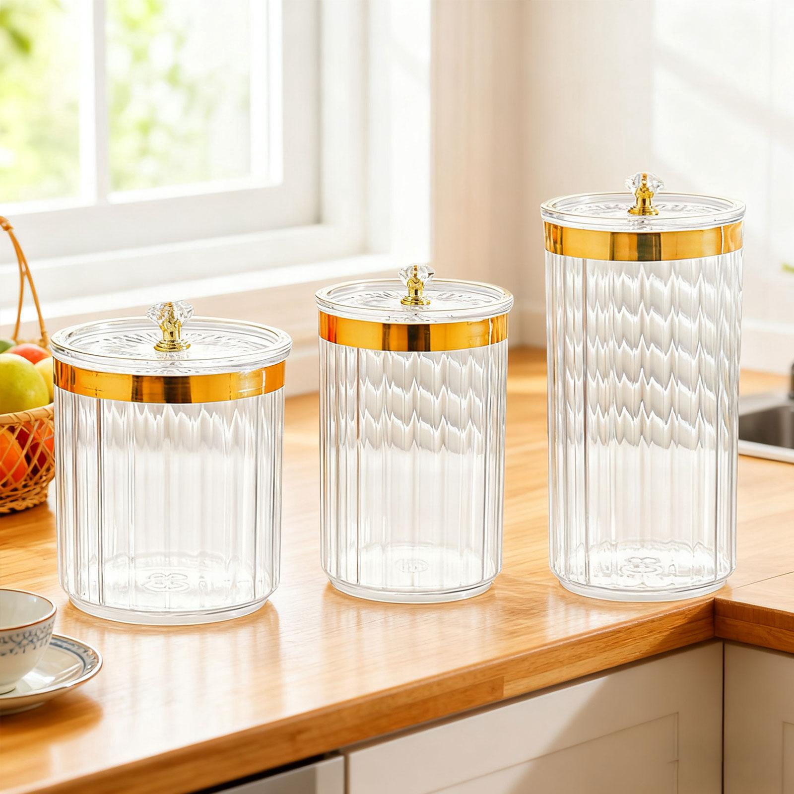 3 Pcs Food Storage Jars with Lids Sugar Container Nuts Organizer Clear PP Material for Pantry Organization