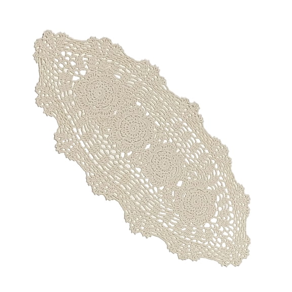 Handmade crochet oval table runner, lace doilies floral table scarf, cotton furniture cover for dresser tea tray, home decoration placemats, beige 12x24 inch