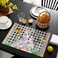 thumbnail image 3 of Easter Placemats Set of 4, Spring Rabbit Flowers Colorful Eggs Black Lattice Placemats for Dining Table, Place Mats for Kitchen Tabletop, Waterproof Wipeable Dining Table Mats Set, 3 of 9
