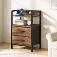 thumbnail image 2 of Table d'Appoint d'Extérieur à 2 Niveaux avec Rangement – Table de Bout Moderne Rustique avec 2 Tiroirs en Tissu et Cadre en Fer – Design Compact pour Patio, Chambre, Salon – Couleur Bois (Lot de 1), 2 of 7