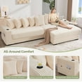 thumbnail image 3 of 110.75" Modular L-Shaped Cloud Sofa, Beige Corduroy Fabric Sectional Couch for Living Room, with Movable Ottoman, Cup Holders & Side Pocket, Includes 8 Throw Pillows, Unfolds into Bed, 3 of 9