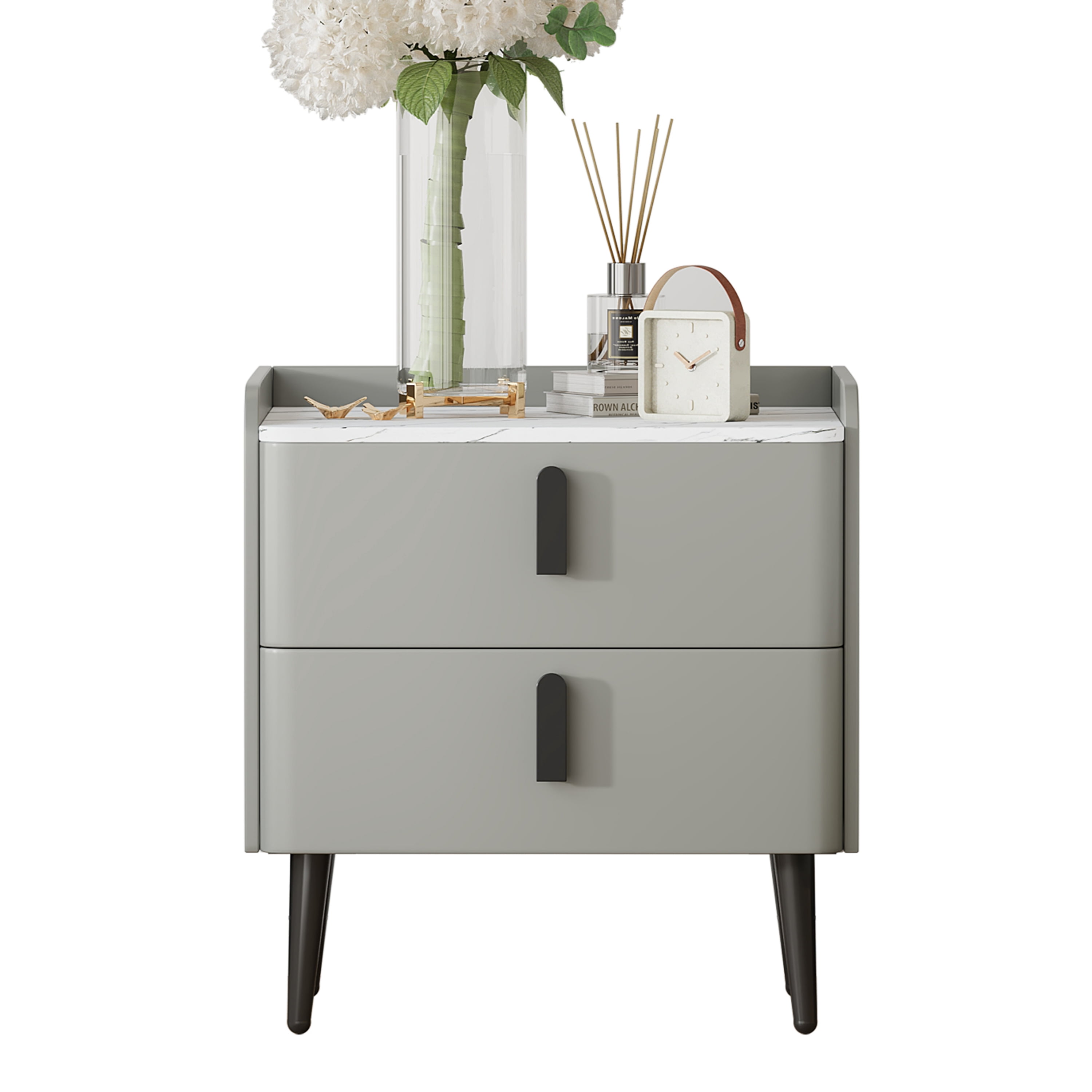 Euroco PU Leather Nightstand with 2 Drawers,Modern Bedside Table End Table for Bedroom, Living Room,Gray