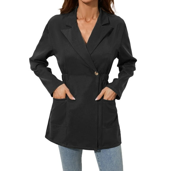 Siilsaa Womens Blouses Dressy Casual Womens Casual Blazer Fall Fashion Long Sleeve Open Front Work Office Suit Black,M