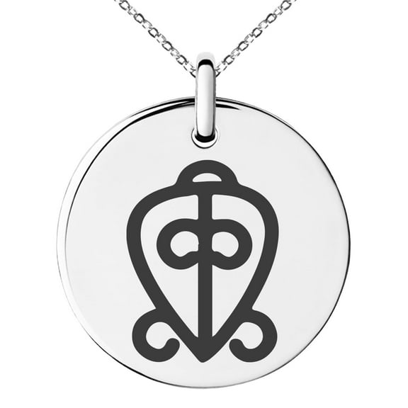 Stainless Steel Aztec Power of Love Rune Engraved Small Medallion Circle Charm Pendant Necklace