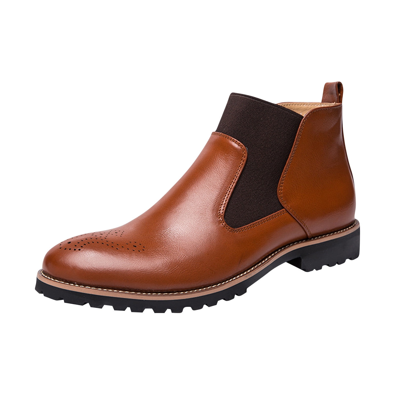Lanhui Men's Solid Color Mid to High Cut Brooch Carved Paint Polished Leather Shoes Ankle Boots, Size: 44, Brown