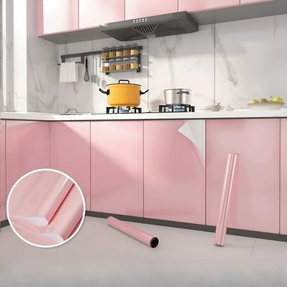 PVC Pearl Film Waterproof Wallpaper Room DIY Self-adhesive Pink/White Wardrobe Kitchen High Gloss Paste Furniture Wall Stickers
