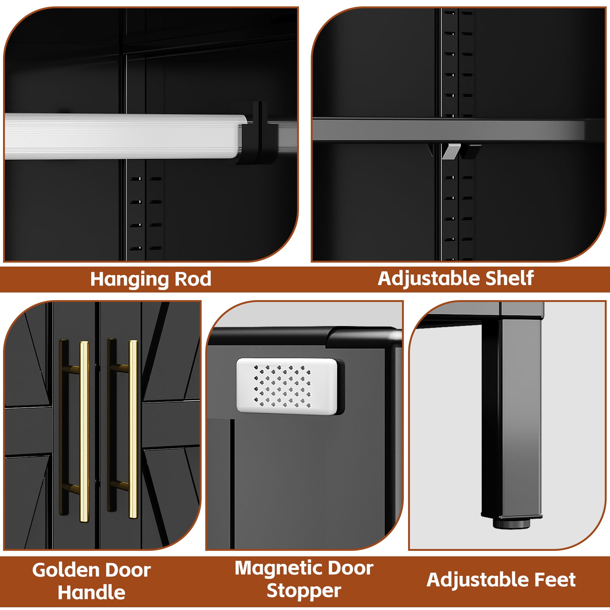 GangMei Metal Storage Cabinet Locker with 2 Drawers, Large Steel Cabinet with Hanger Rod and Adjustable Shelf for Living Room,Office,School,Gym,Garage,(Black)