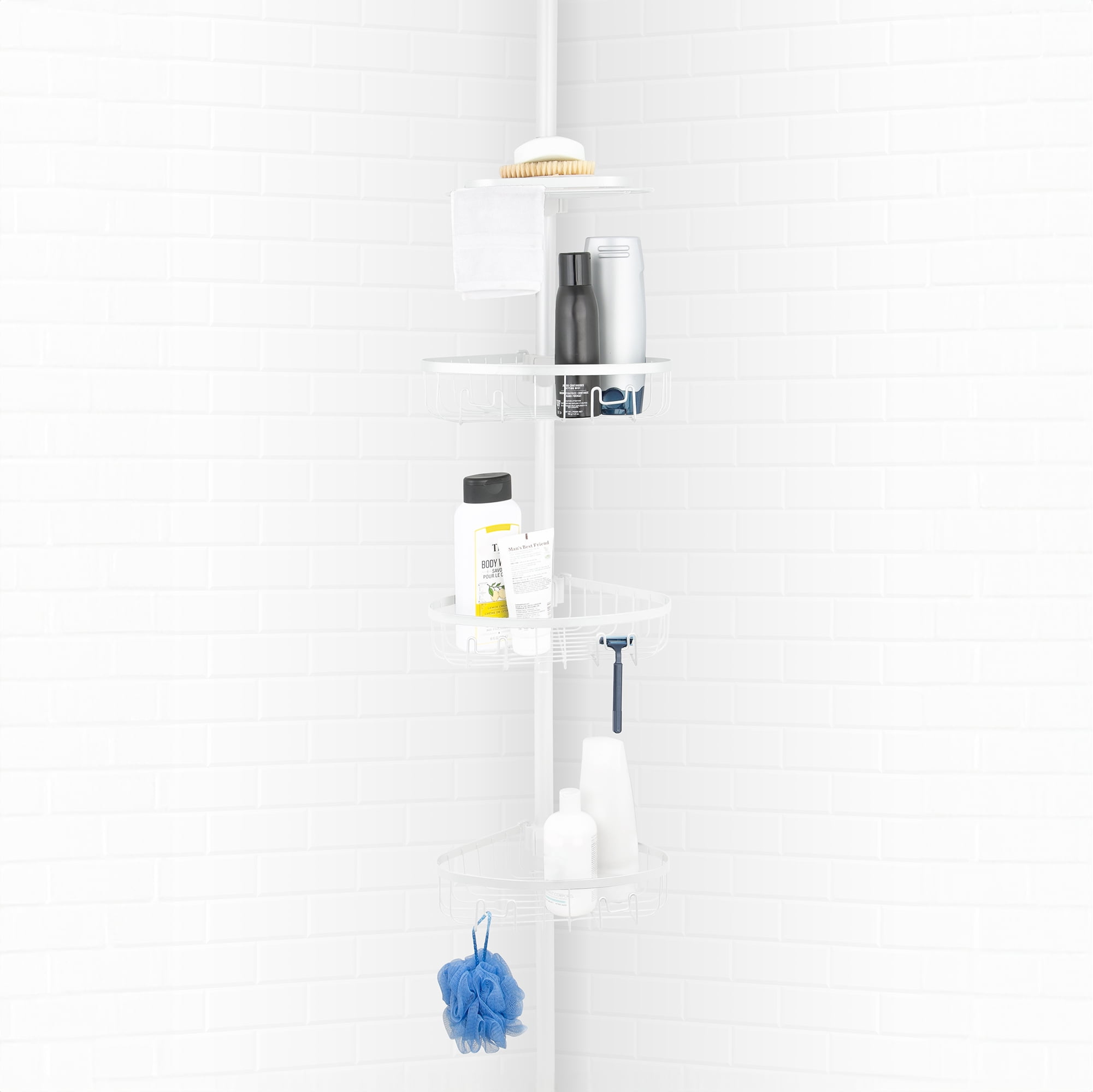Era Pole Shower Caddy White, Adjustable Height 82.5-96in