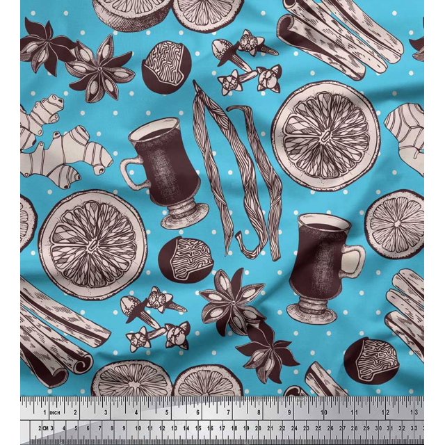 Soimoi Poly Georgette Fabric Dot,Spices & Cups Print Fabric by the Yard 52 Inch Wide