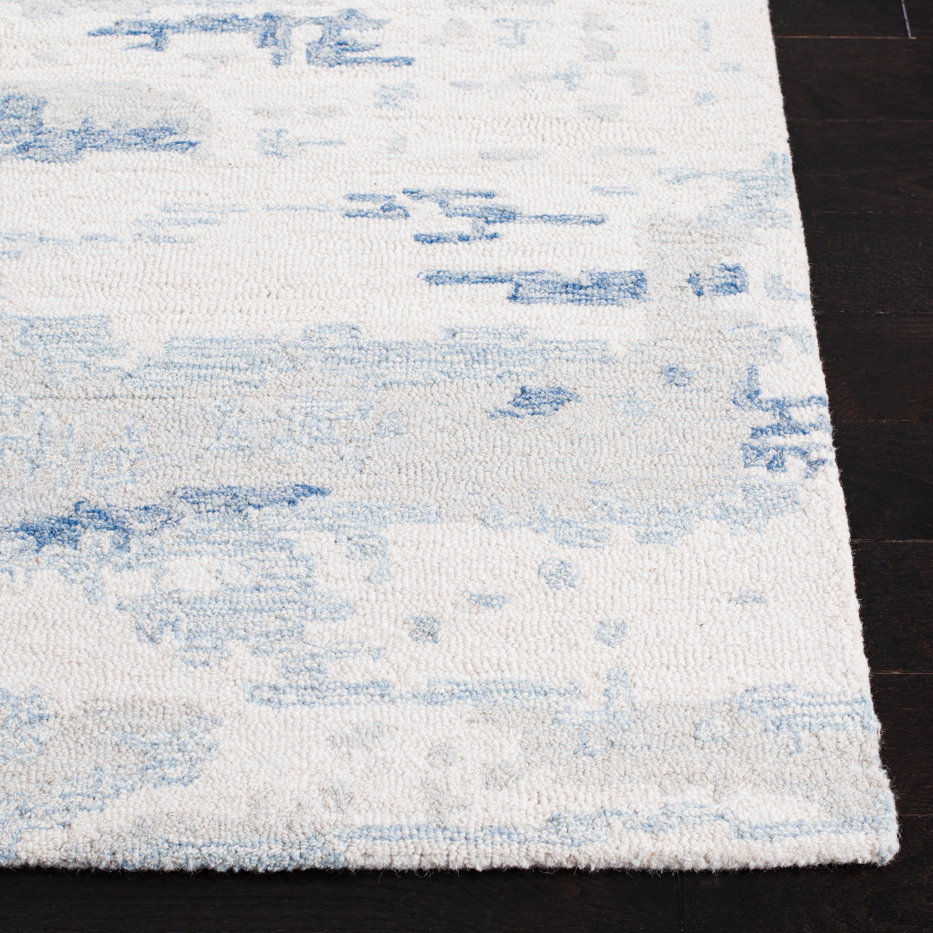 SAFAVIEH Abstract Seachlann Abstract Wool Area Rug, Ivory/Blue, 2' x 3'