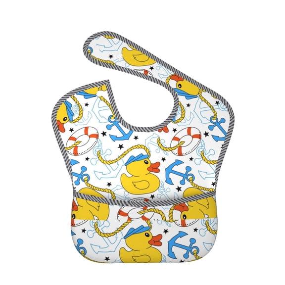 Bingfone Mess-Proof Baby Bib - Waterproof Bib for Baby Boy or Girl with Food Catcher Pocket, Unisex-Ducks and Anchors