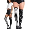 thumbnail image 4 of ToBeInStyle Women's Polka Dot And Striped Thigh High Socks -Black/White, 4 of 5