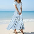 thumbnail image 2 of Cmfcve Hawaii Dresses for Woman Plus Size Short Sleeve V-neck Long Floral Dresses Flower Print Ruffle Beach Vacation Dress, 2 of 4