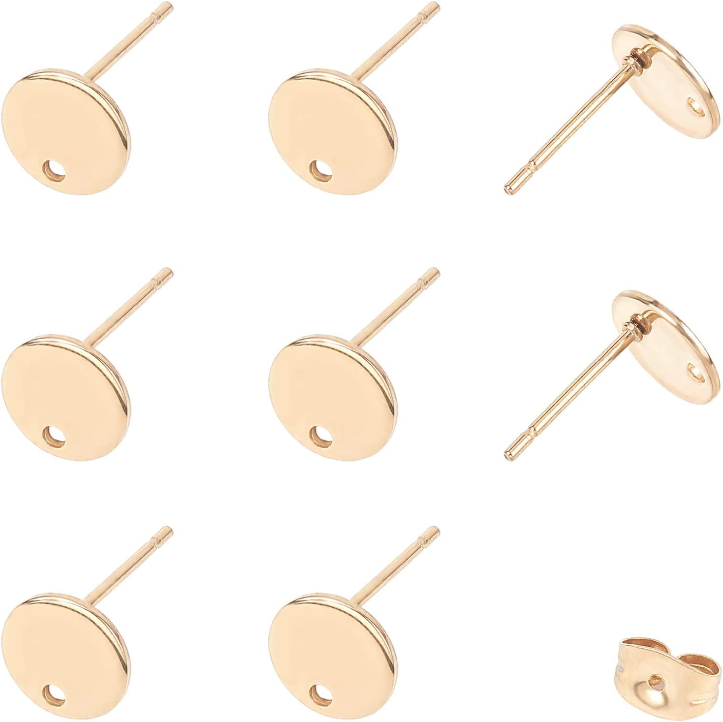 100PCS Golden Earrings Posts Flat Round Earring Pin Studs with