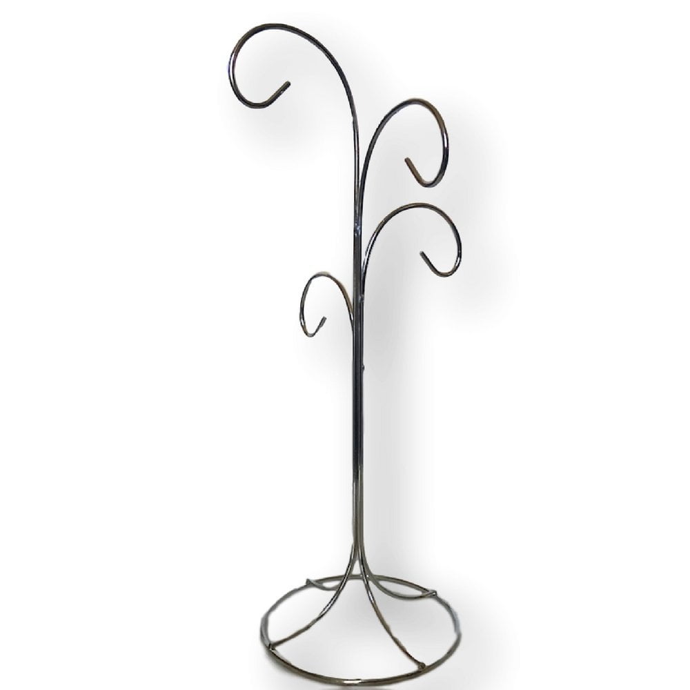 BANBERRY DESIGNS Ornament Stands Set of 4 Silver Christmas Holders Air Plant Terrarium Christmas Ornament Collection Display Chrome Finished Metal 11-Inch Tall