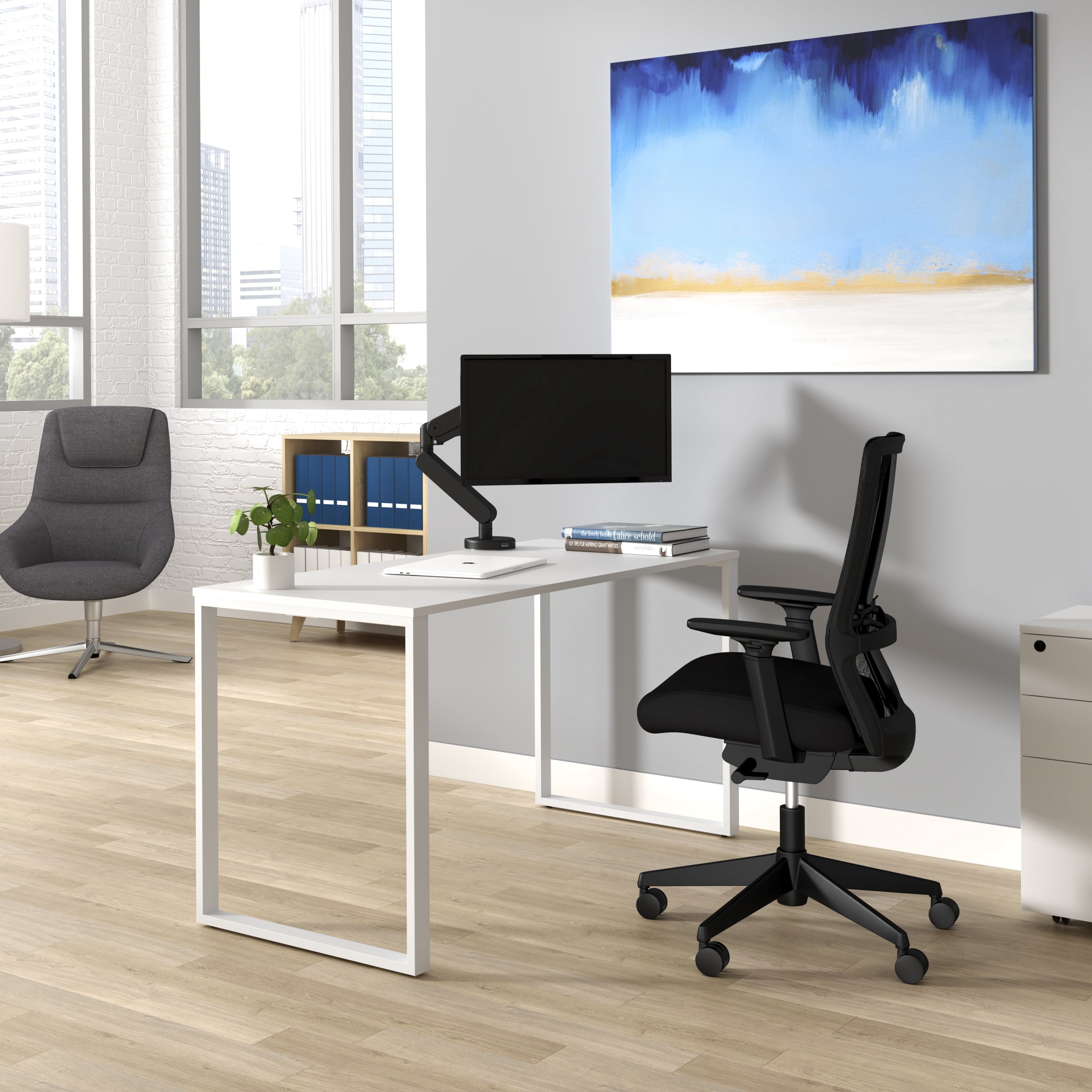 HON Basyx 55” Commercial-Grade Executive Desk, in White/White (BSX55MOLWWH)