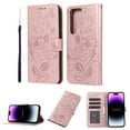 thumbnail image 1 of Case for Samsung S22 Ultra Wallet Case for Women Card Holder Butterfly Embossed Clover Rose Flower Flip PU Leather Magnetic Phone Cover Kickstand Lanyard for Samsung Galaxy S22 Ultra, Rosegold, 1 of 8
