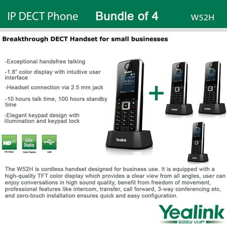 Yealink W52H 4-PACK SIP Cordless VoIP Phone System for Business (Best Business Voip Phone System)